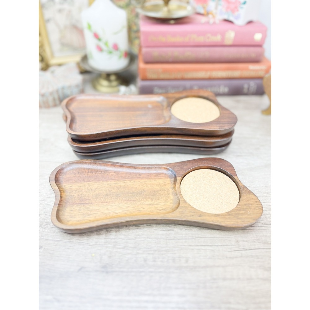 MCM Wood Snack Trays Set of 4 Japan Cork Coasters